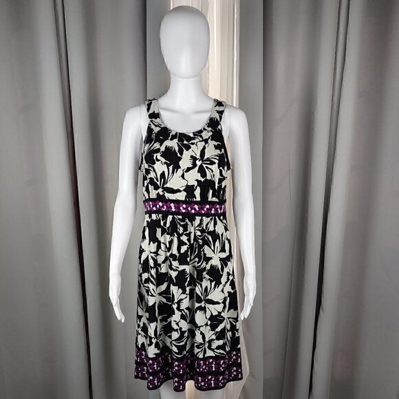 Apt. 9 Black, White, Purple Floral Design Fully Stretch Sleeveless Dress Size M - Picture 1 of 11